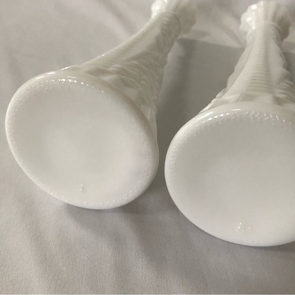 Vintage Farmhouse White Milk Glass Tall Bud Vases 9” - Set of 2 - Picture 7 of 10